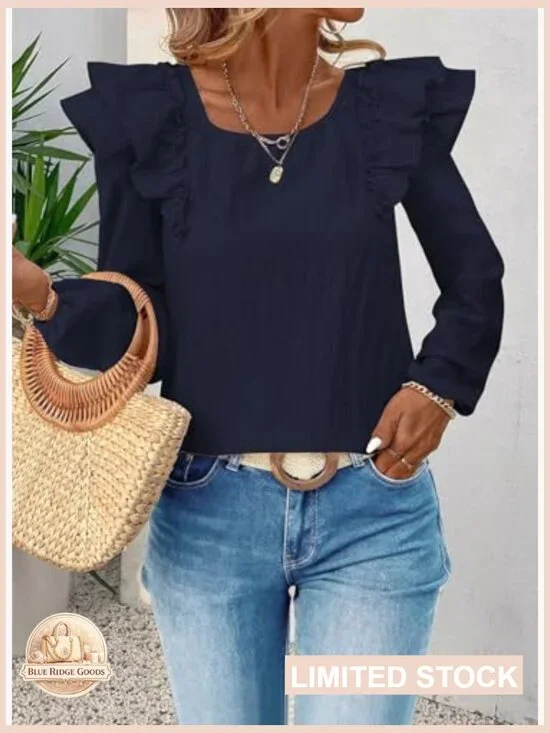 Ruffle Sleeve Tunic Blouse Bow Tie Back Babydoll Style Chiffon Texture - Picture 5 of 7